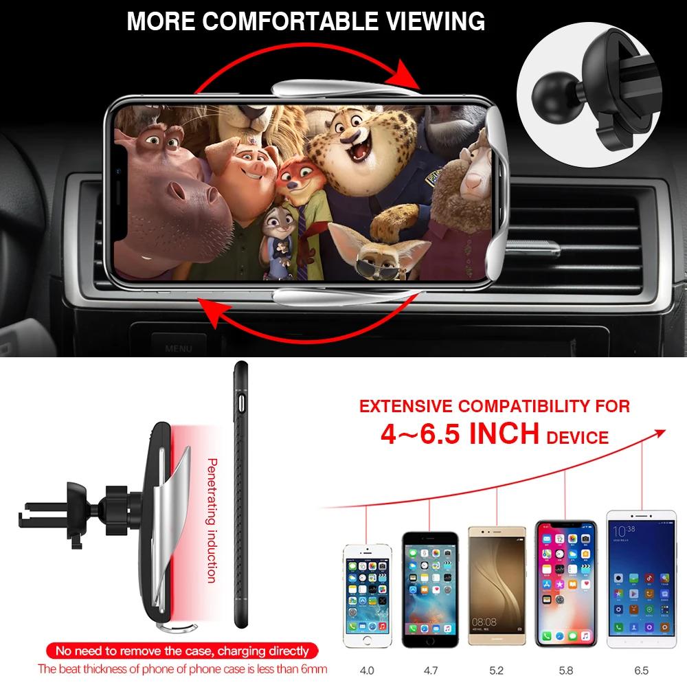 

Automatic Clamping Car QI Wireless Charger Wireless Car Charger 360 Degree Rotation Car Mount Fast Charger Automatic Charging