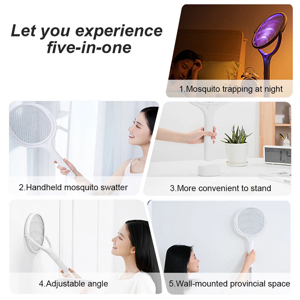 3500V 5 in1 Mosquito Killer Lamp angolo multifunzionale regolabile Bug Zapper elettrico USB ricaricabile Mosquito Fly Bat Swatter