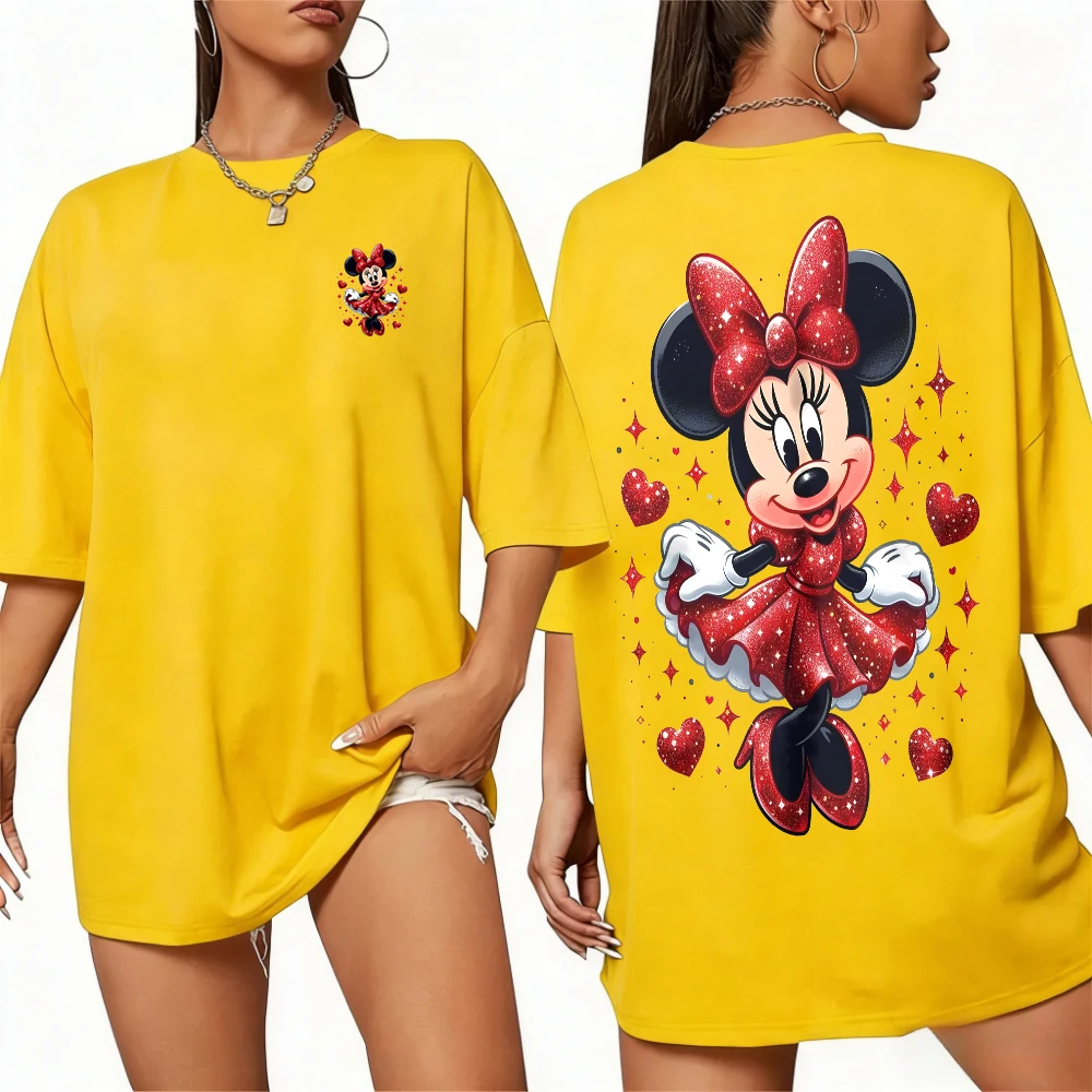 Women’s 100% cotton Mickey Mouse printed T‑shirt in summer casual style yellow