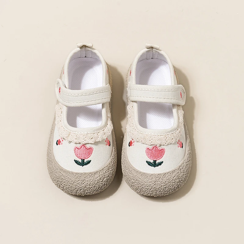 Girls Canvas Shoes Fashion Sweet Embroidery Toddlers Kids Casual Shoes Soft Soled Versatile Children Princess Shoes Ruffled Edge 5
