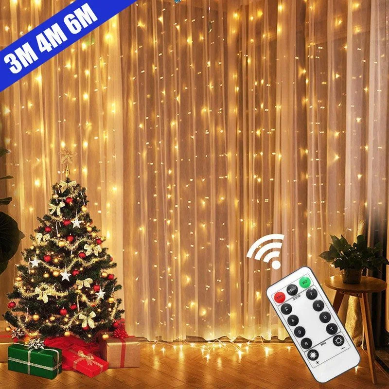 

3/4/6M LED String Lights Christmas Decoration Remote Control USB Wedding Garland Curtain Lamp Holiday for Bedroom Outdoor Fairy