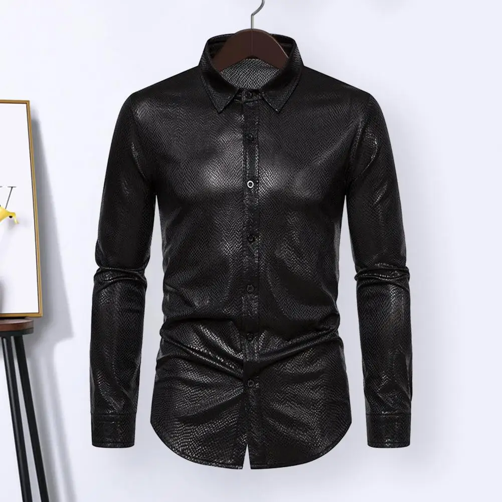 Snakeskin Print Shirt Stylish Men's Snakeskin Print Long-sleeved Shirt for Casual Club Wear Slim Fit Single-breasted for Spring