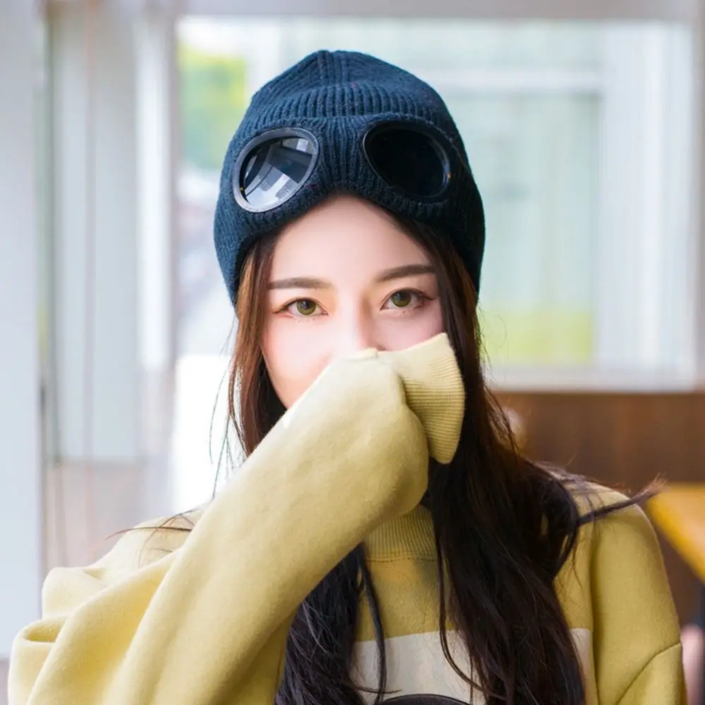 Pilot Glasses Cap Skullies Caps With Glasses Pullover Cap Men Beanie Caps Women Wool Caps Knitted Hats Korean Beanies Ski Cap - 2