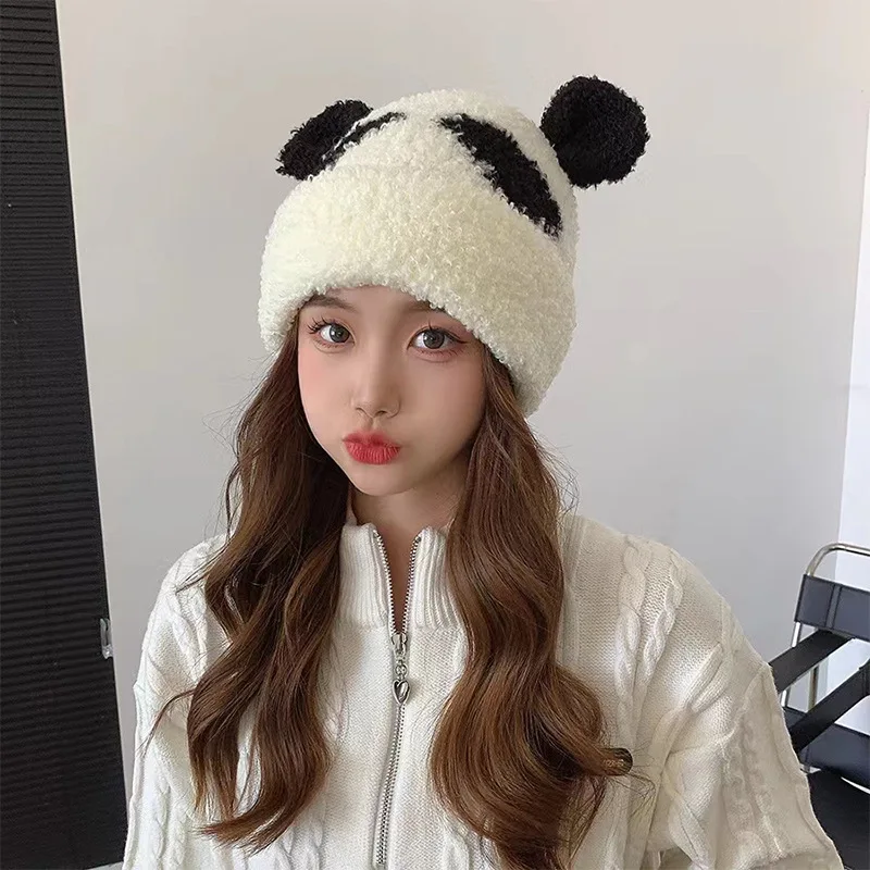 

Autumn and Winter 2022 New Panda Ear Warm Wool Hat Sweet and Cute Ear Protection Casual Knitted Hat Women's Pullover Hat beanie