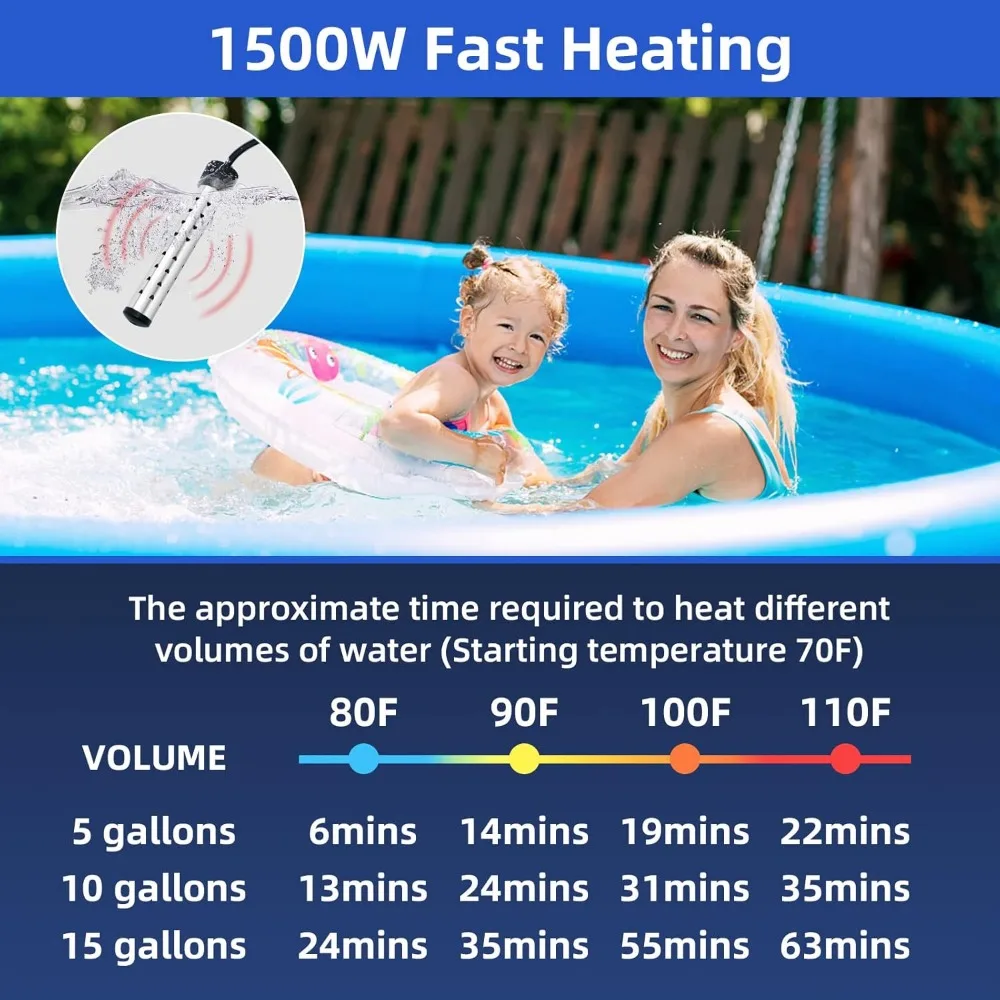 TLXT-- 1500W Portable Water Heater with LCD Thermometer Mini swimming pool suitable for family travel and camping