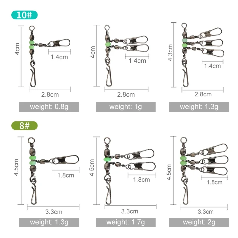 8#/10# Glow Fishing Pin Connector - Swivel Barrel Squid Rig with  Hard  Bait Lock, 25 - Piece  Kit for  Luminous Tackle