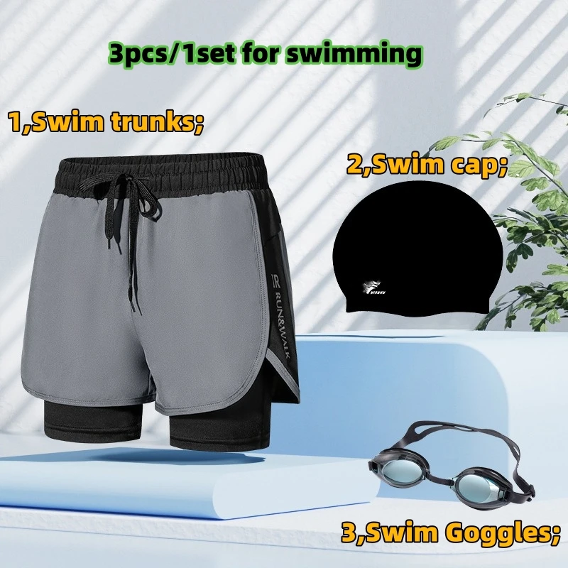 

Anti-embarrassment Swimming Trunks For Men Quick Dry Summer Shorts Outdoor Casual Double Layer Breathe Pants 3pcs Swim Equitment