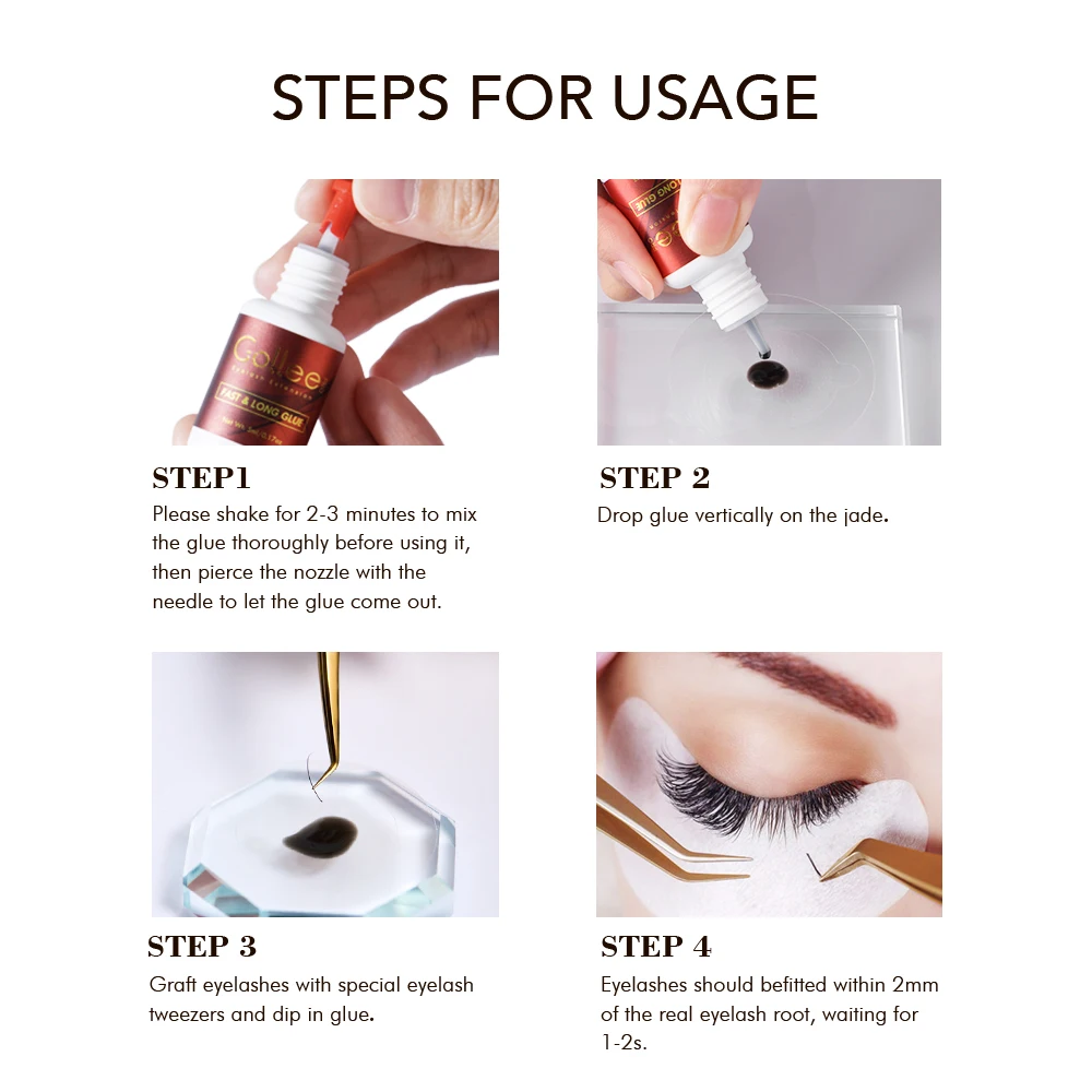 Gollee 0.5-1s Fast Adhesives for Eyelash Extensions No Odor Glue Eyelash Extensions No Irritation Lash Extension Supplies Makeup 3