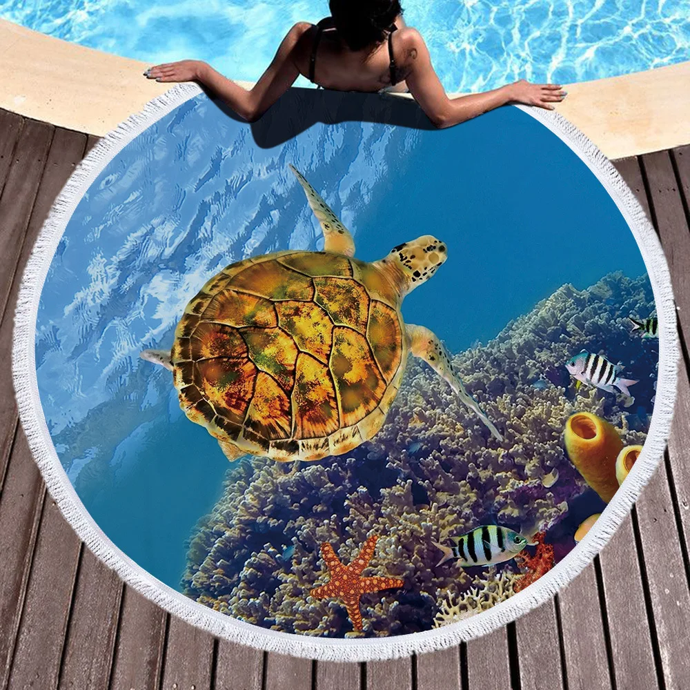Towel Beach Towel Shawl Fast Drying Swimming Gym Camping Big Round Beach Sea Turtle 3D All Over Printed Beach Towel 03