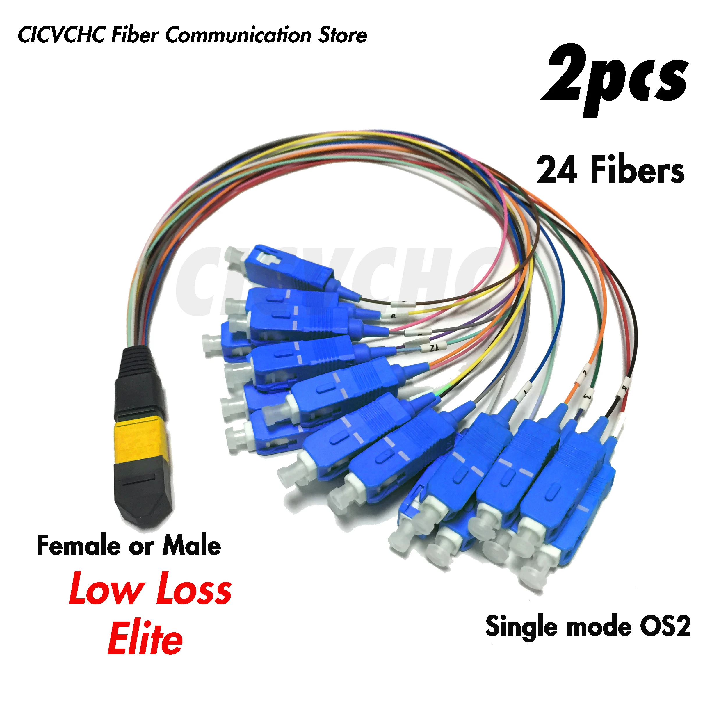 2pcs 24 Fibers-MPO/APC- SC/UPC-Harness Cable-Elite/Low loss-SM G657A2-Male/Female-0.35m