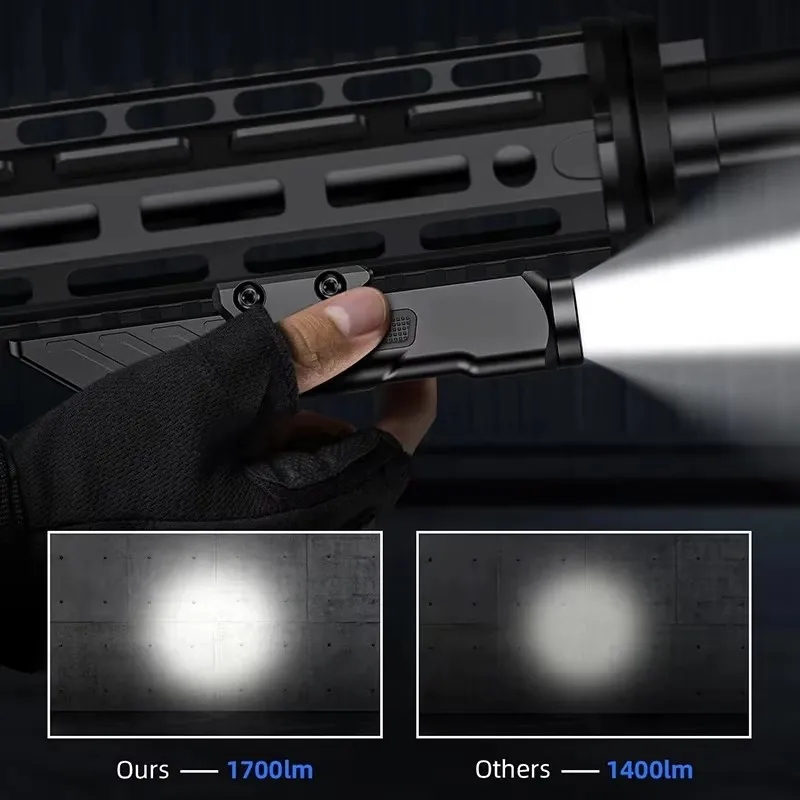 Richfire Rechargeable Rifle Flashlight 1700 Lumens With Strobe Mode Fit M-Rail and Picatinny Rail Magnetic