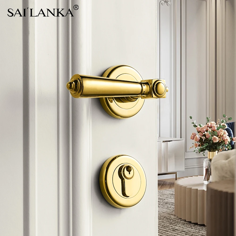 

SAILANKA Modern Gold Solid Wood Interior Door Lock Brass Door Lever Light Luxury European American Bedroom Split Handle Knob