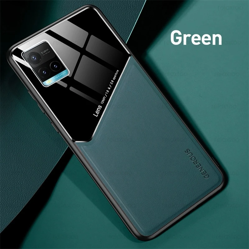 phone pouches Car Magnetic Holder Leather Texture Phone Case Cover For Vivo Y33s Y 33s 33 s 2021 4G V2109 6.58" TPU Soft Frame Protect Coque waterproof phone holder