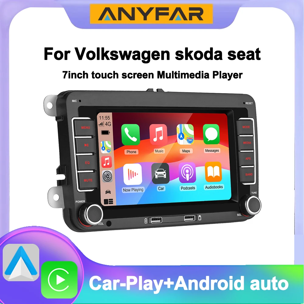 Car Stereo 7 Inch For VW Touchcreen BT AM/FM Radio Receiver with Android Auto Carplay USB Charge Support Hands-Free Calling