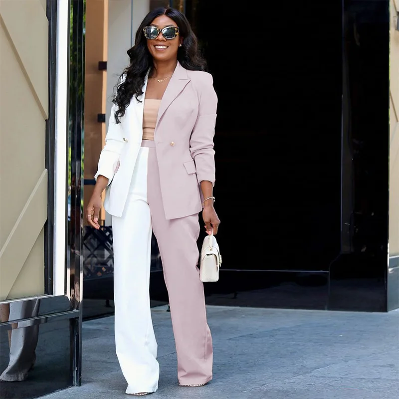Autumn Winter New Women's Fashion Trend Color Combination Simple Style Long Sleeve Suit Jacket Fashion Casual Pants Two-piece