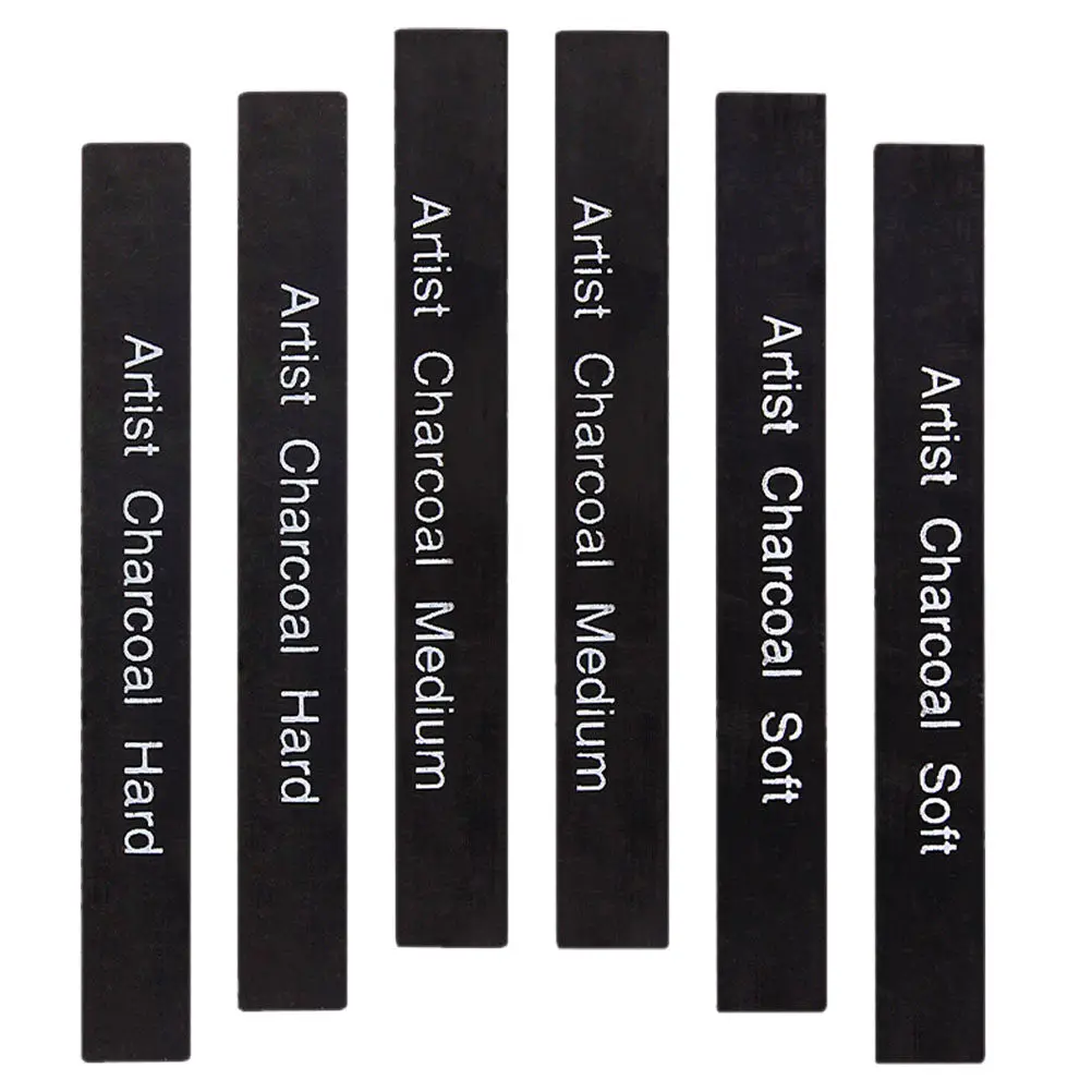 6개입 아티스트 숯 스틱 고품질 탄소 소재 쉐이딩 압축 숯 (학생 및 전문가용)