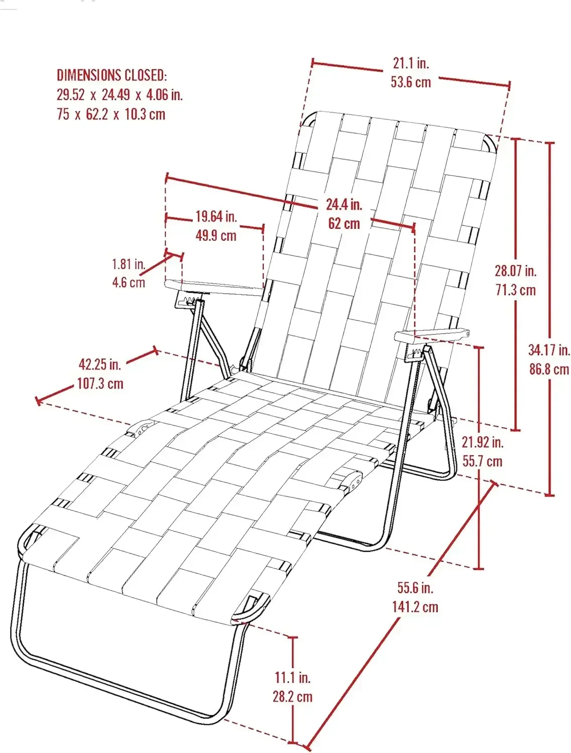 --NewGrey Steel Frame Adjustable Folding Chaise Lounger, Outdoor Patio Chair with Blue Woven Backrest and Arm Rests (Pack of