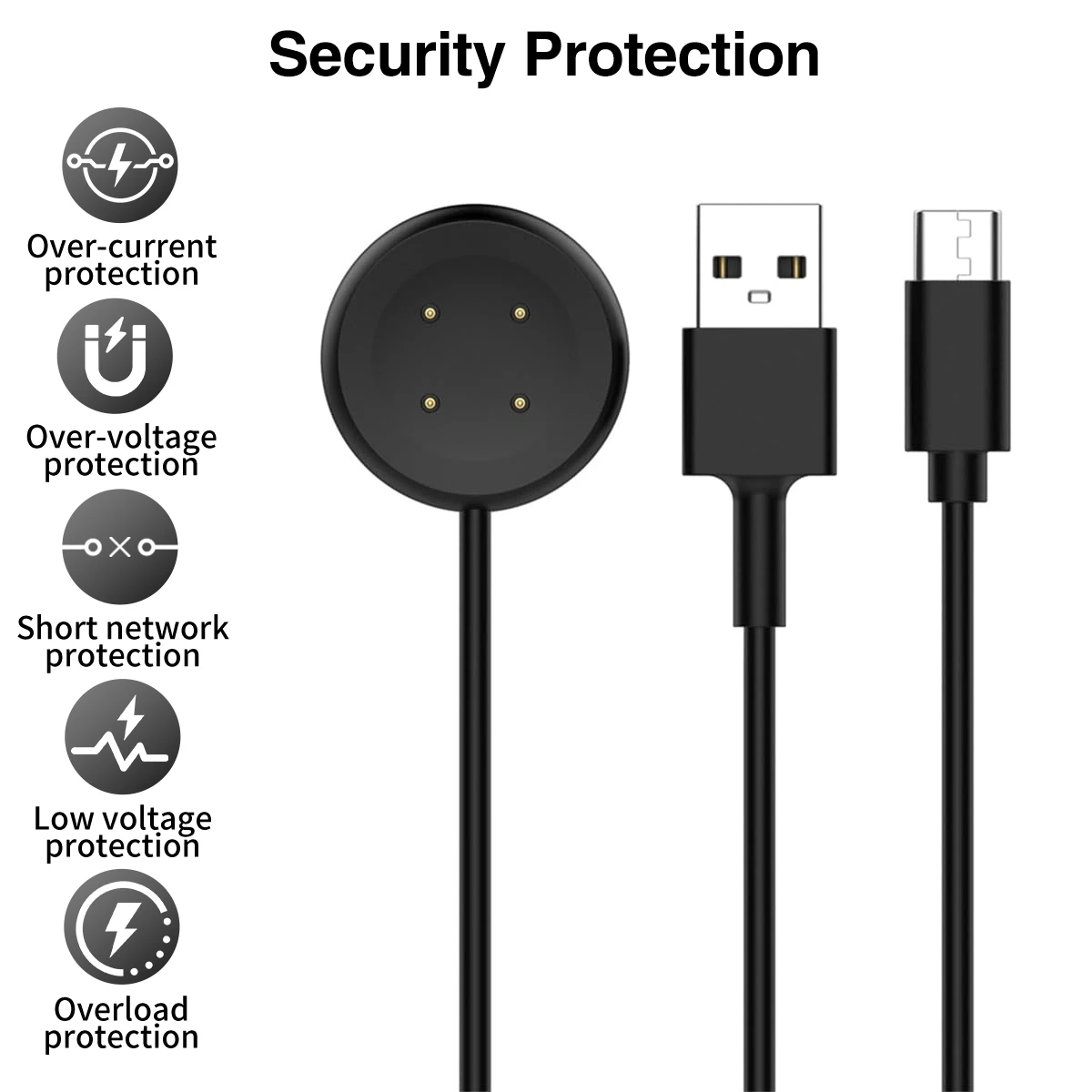 Magnetic USB-C Fast Charging Cable for Smartwatches - Black/White, 3.3Ft/1M