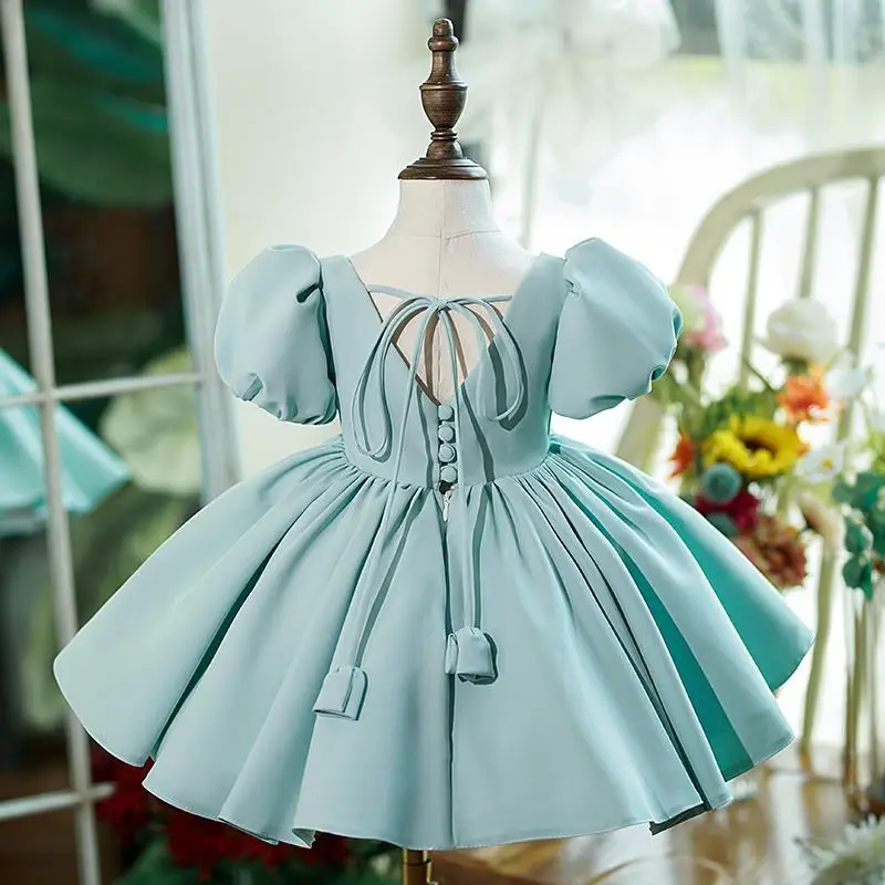 

Flower Girl Blue Dress Children Birthday Baptism Dresses For Kids Elegant Bow Frocks Teenagers Girls Boutique Party Wear Dresses