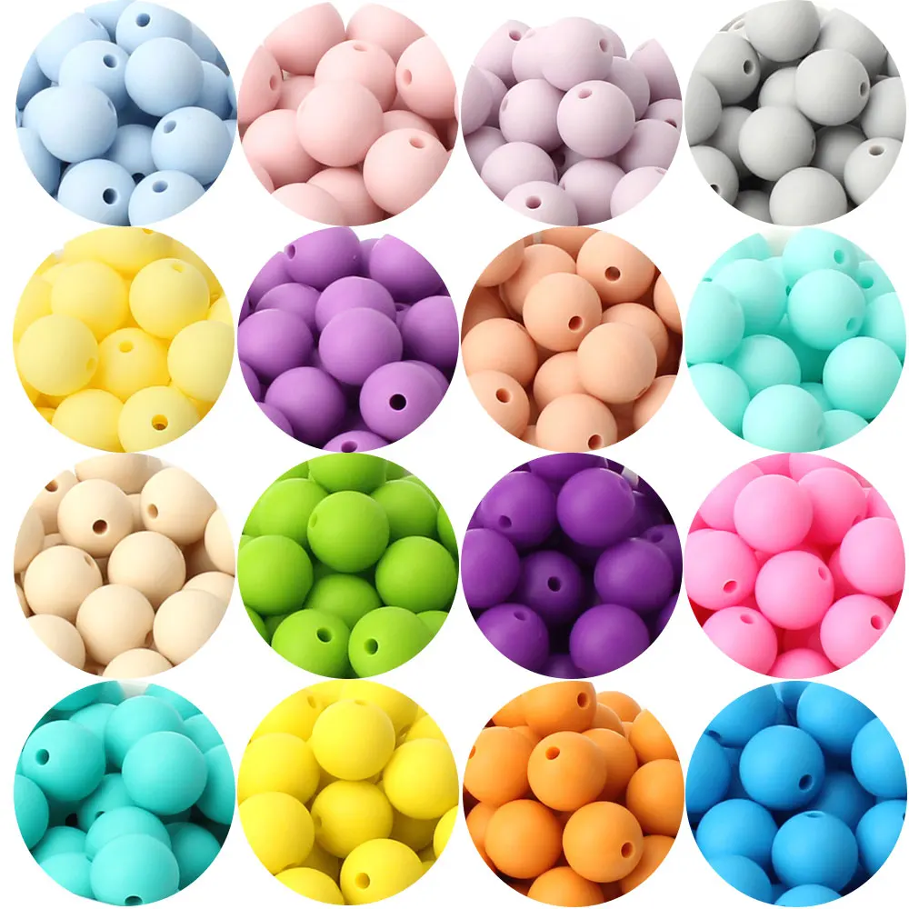 Round Silicone Teething Beads para o bebê, Food Grade, DIY Teethers Toys, suporte de mamilo, Chupeta Cadeia, BPA Free, 15mm, 20Pcs