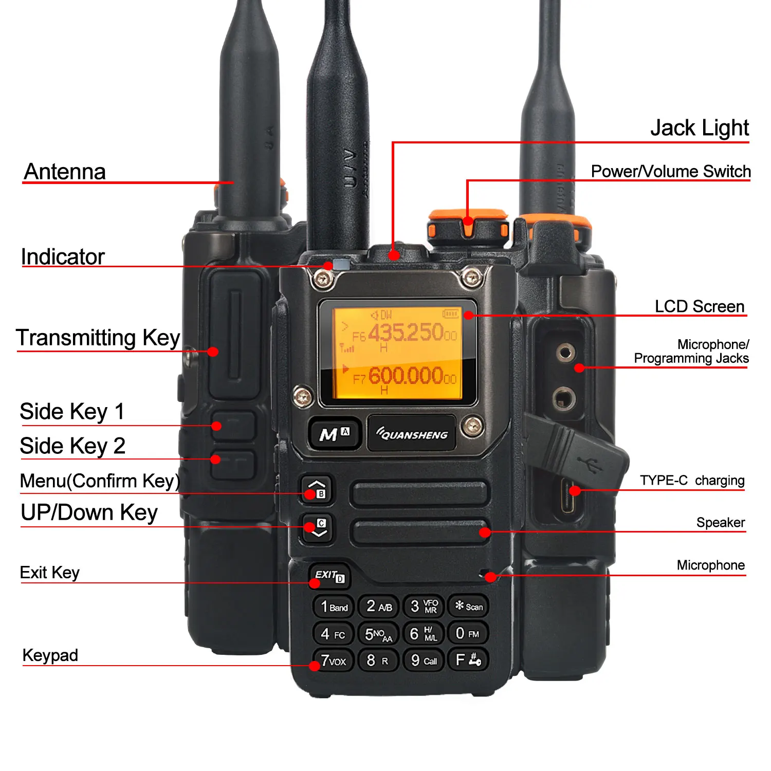 Quansheng Walkie Talkie Air Band 50-600MHz HF RX UV-K5(8) 136-600MHz UHF VHF TX FM Scrambler NoAA Frequency Scan Copy DTMF Radio 5