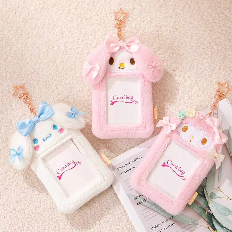 

Kawaii аниме Sanrio Kuromi My Melody Cinnamoroll плюшевая кукла карта, милый мультяшный портативный плюшевый карточка для банковских карт, чехол Girl подарок