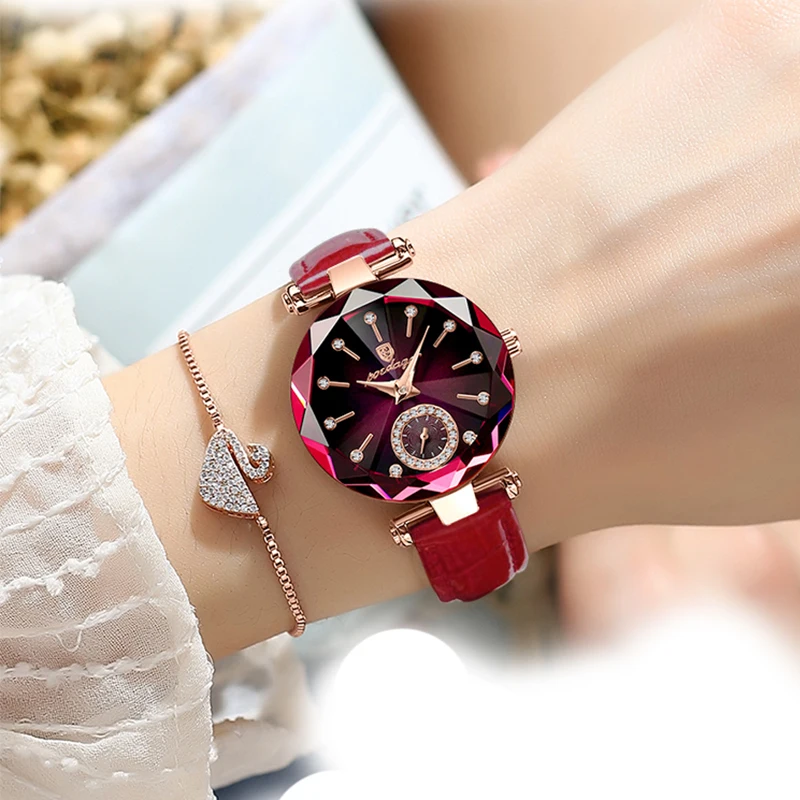 POEDAGAR Women Watches Fashion Diamond Dial Leather Quartz Watch Top Brand Luxury Waterproof Ladies Wristwatch Girlfriend Gift