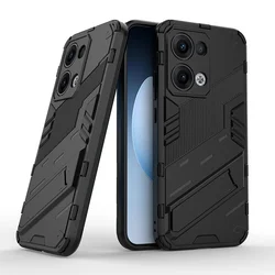 Shockproof Armor Phone Case with Car Magnetic Stand and Protective Back Cover for OPPO Reno13 Pro (HKpk - Black)