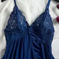 Ensemble de robe string semi-transparent pour femmes, dentelle de tulle, bretelles exquises, sous-vêtements à col en V, lingerie féminine, chemise de nuit Scottsdale 3