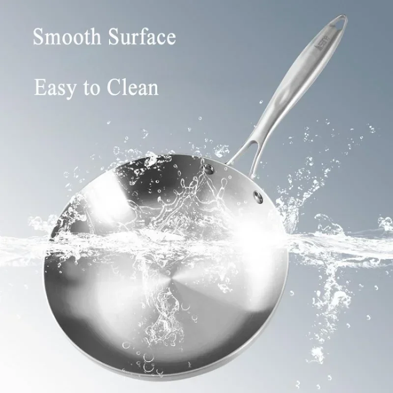 

22cm Frying Pan 304 Stainless Steel 0.23MM Thick Wok Pan 3 Ply Steel Skillet Professional Grade Pans for Cooking Cooking Pot