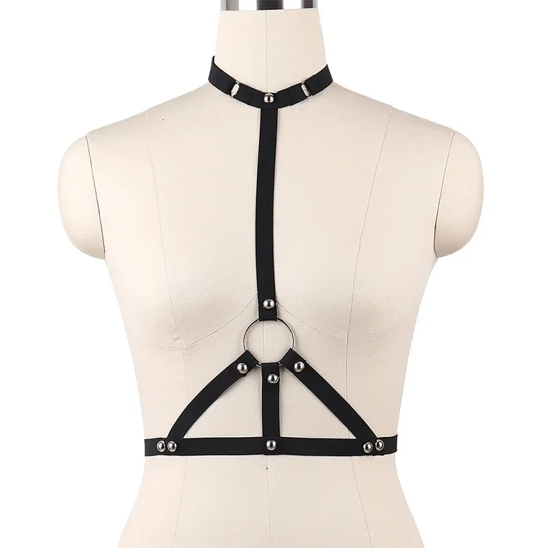 Bamboo like Clothing Sexy Exposed Nipple Strap on Bra Bandage Strap Underwear Fun Hollow out Rivet Cable Bundle Bra O0037