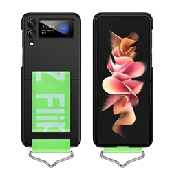 Luxury Folding Protective Hand Strap Case with Wristband Ring for Samsung Z Flip5 (Black)