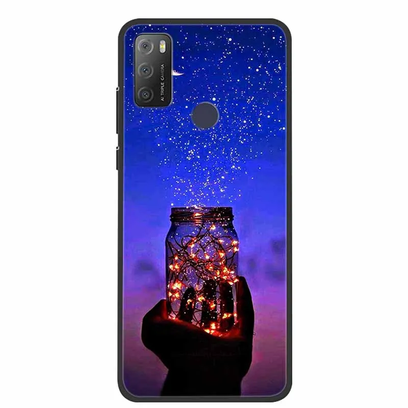 Charming Cat & Floral Design Silicone Phone Case, Black 6.52''