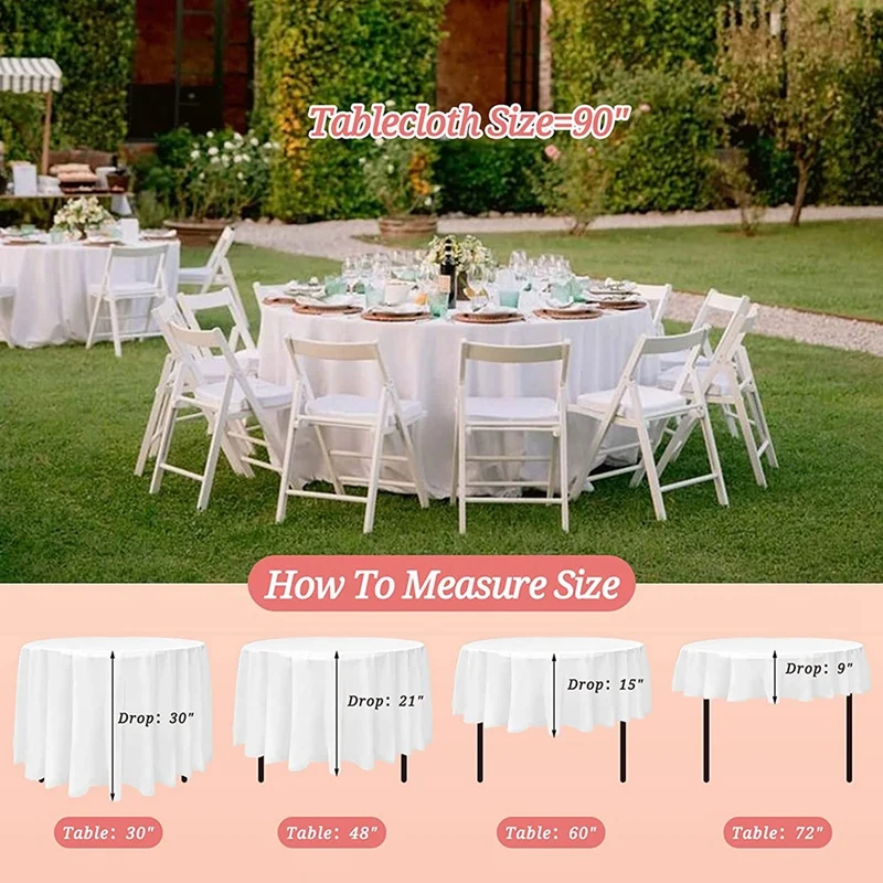 8 Pack Round Tablecloth, 84 Inch White Disposable Table Covers PEVA