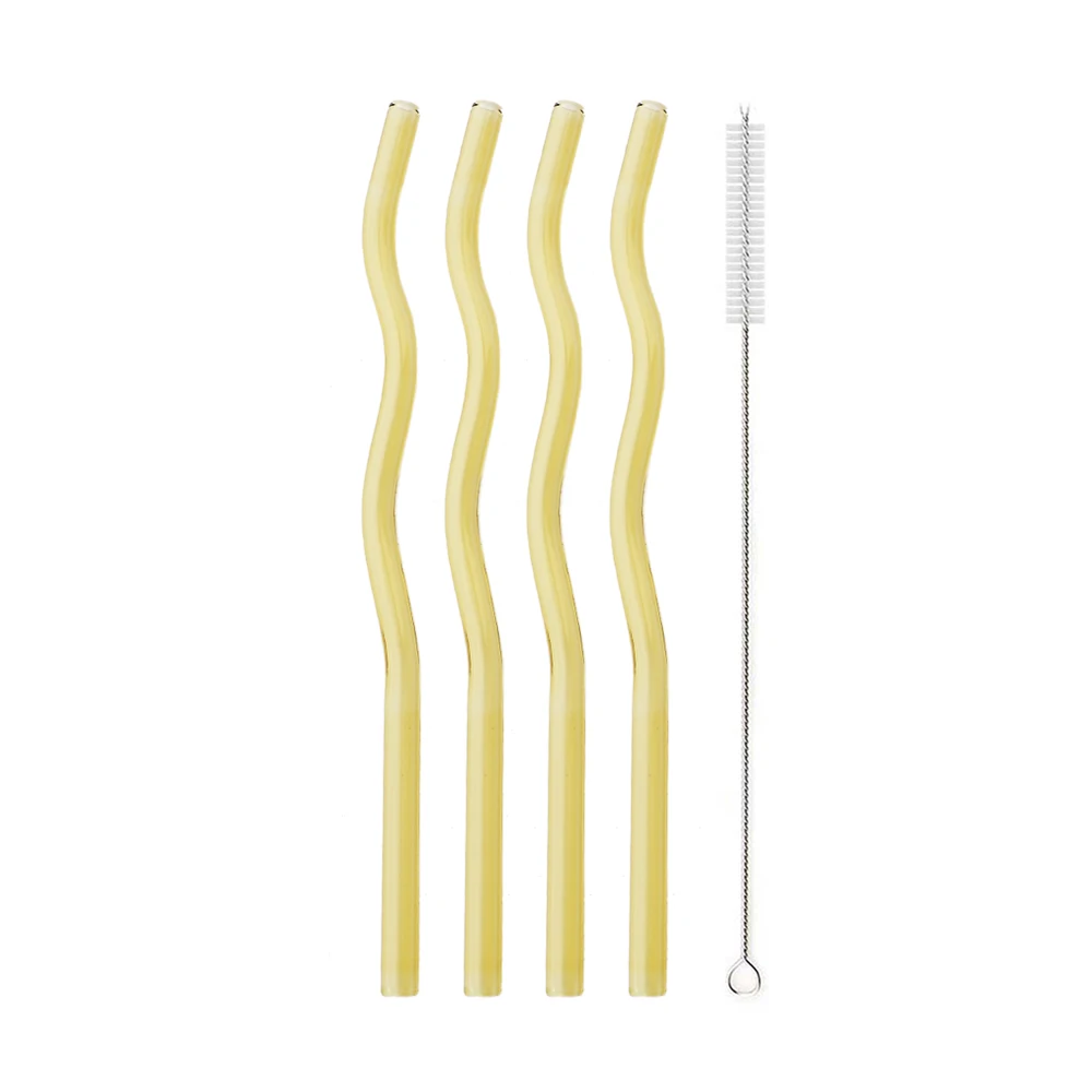 Eco-Friendly Colorful Wavy Reusable Glass Drinking Straws Set - 5 Piece Collection