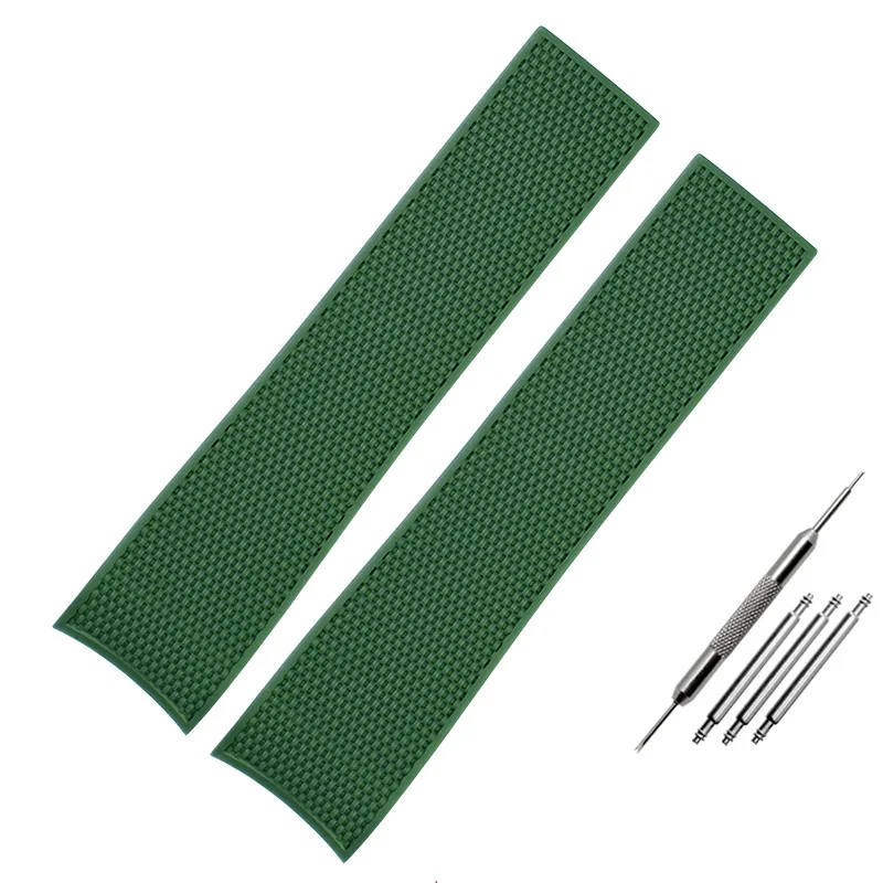 High Quality 21mm Silicone Rubber Watchband - Black, Blue, Green