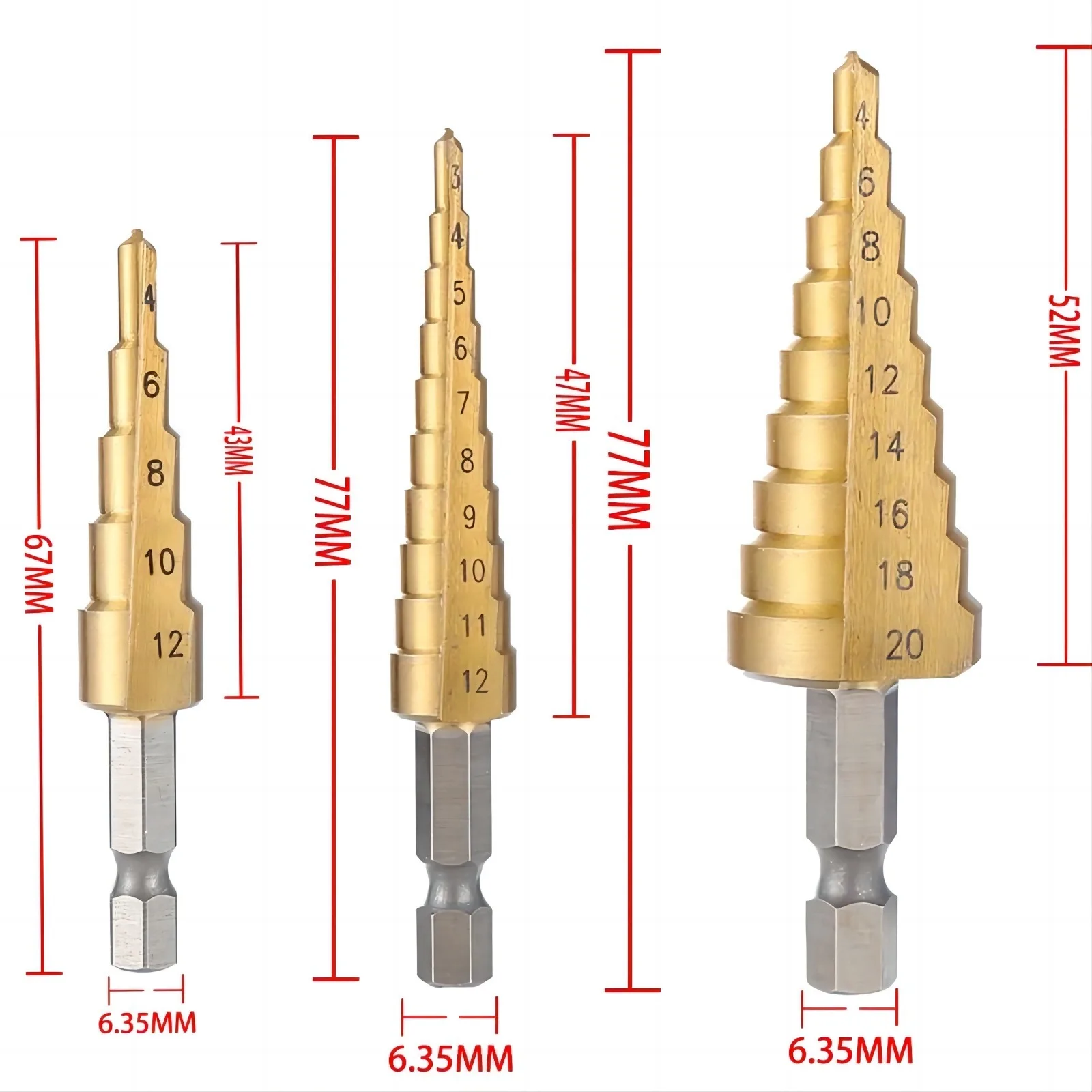 Straight Groove Step Drill Bit Set 3-12mm 4-12mm 4-20mm 4-32mm Wood Metal Hole Driller Tool Set 3Pcs With Cloth Bag