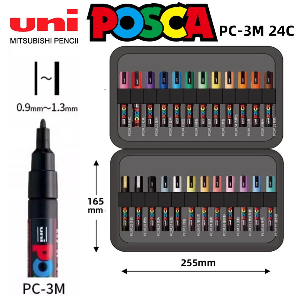24Colors Japan UNI Posca Markers Pen PC-3M DIY Graffiti Manga Poster Color Paint Pens Painting Art Supplies Drawing Stationery
