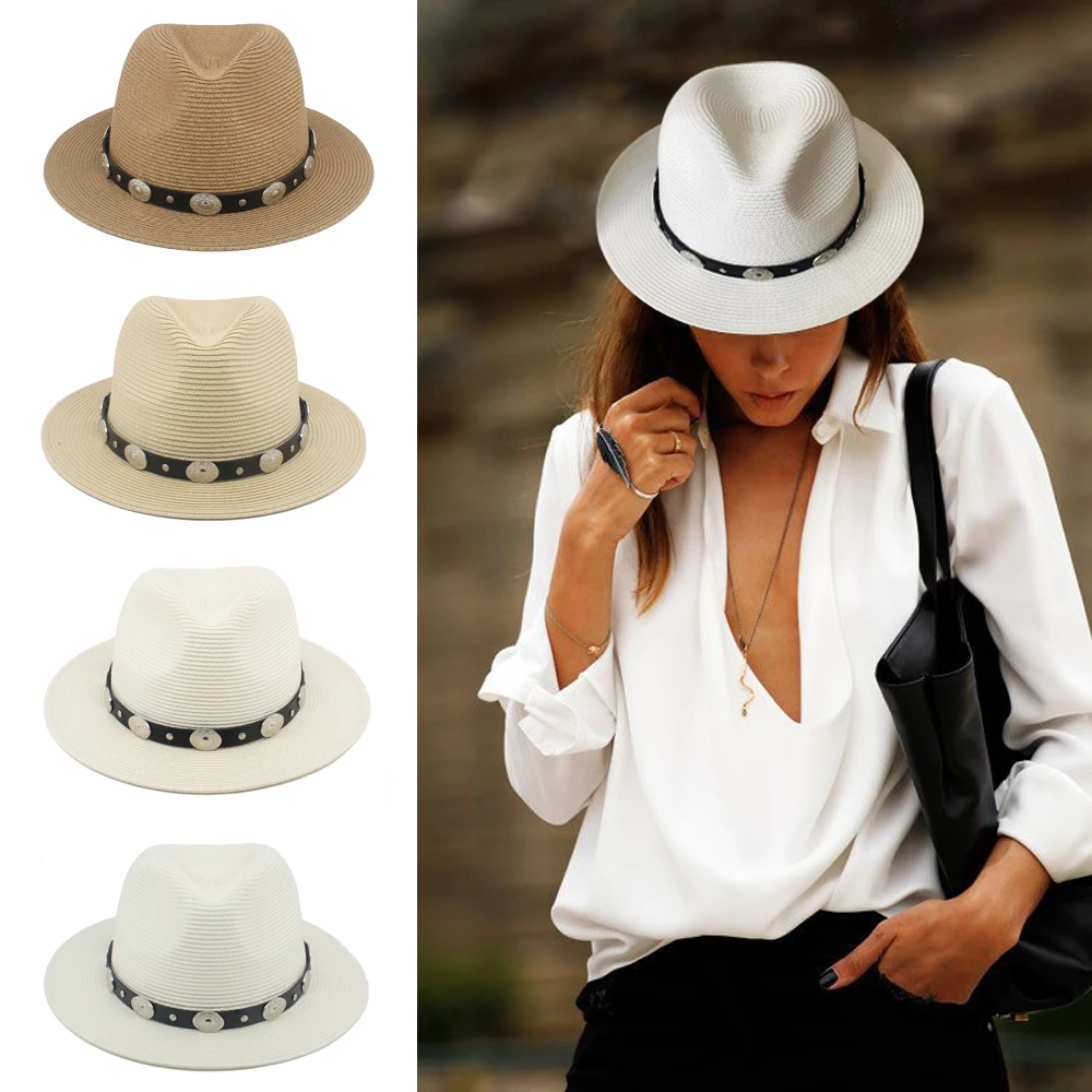 

Men Women Soft Straw Panama Hats Summer Sunhats Middle Brim Caps Sombrero Beach Fedora Trilby Street Travel US Size 7 1/4 UK L