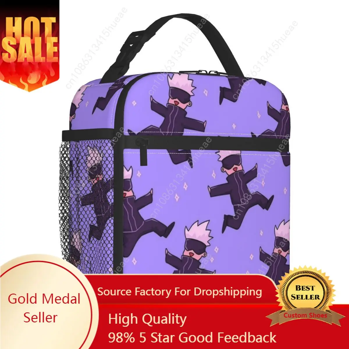 

Gojo Anime Portable Lunch Box Women Leakproof Jujutsu Kaisen Cooler Thermal Food Insulated Lunch Bag School Children Student