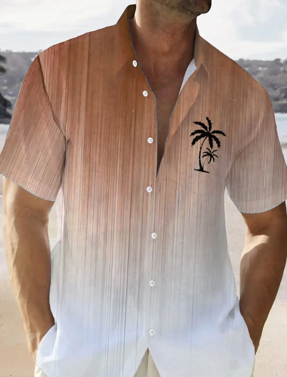 Color Gradient Palm Tree Men's Hawaiian Shirt 3D Printed Button Up Short Sleeve Tee Tops  Summer Vacation Daily Wear 4
