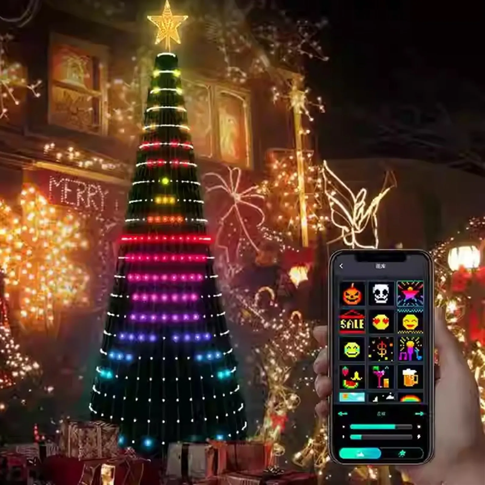 

New APP Smart Christmas Tree Lights Bluetooth Point Control Symphony LED RGB Light String Christmas Decoration Atmosphere Light