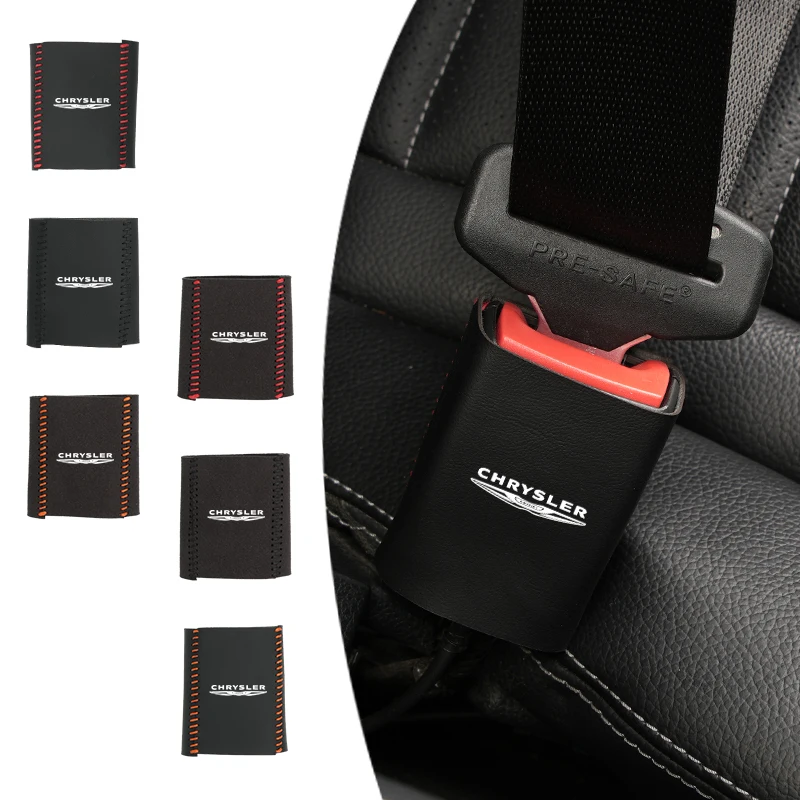 Leather Car Seat Belt Clip Protector Seatbelt Buckle Plug Cover Chrysler 300C PT Cruiser Grand Voyager Pacifica Sebring MK3