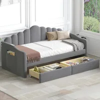 Elegant Twin Size Upholstered Daybed with 2 Drawers and USB Charging Ports, No Box-Spring Needed (Gray) Children's Sofas 1