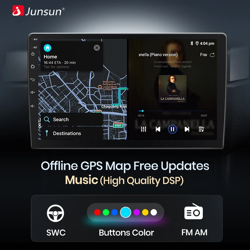 Junsun-reproductor Multimedia con pantalla táctil IPS y Bluetooth para coche, autorradio estéreo Universal de 7, 9 y 10 pulgadas con CarPlay inalámbrico, 4G, DSP, para Apple, Android 6