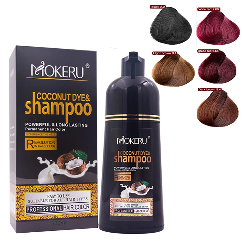 

Mokeru 500ml Natural Coconut Hair Color Shampoo No Harm to Skin Organic Permanent Hair Color Dye Shampoo for Women Men Gray Hair