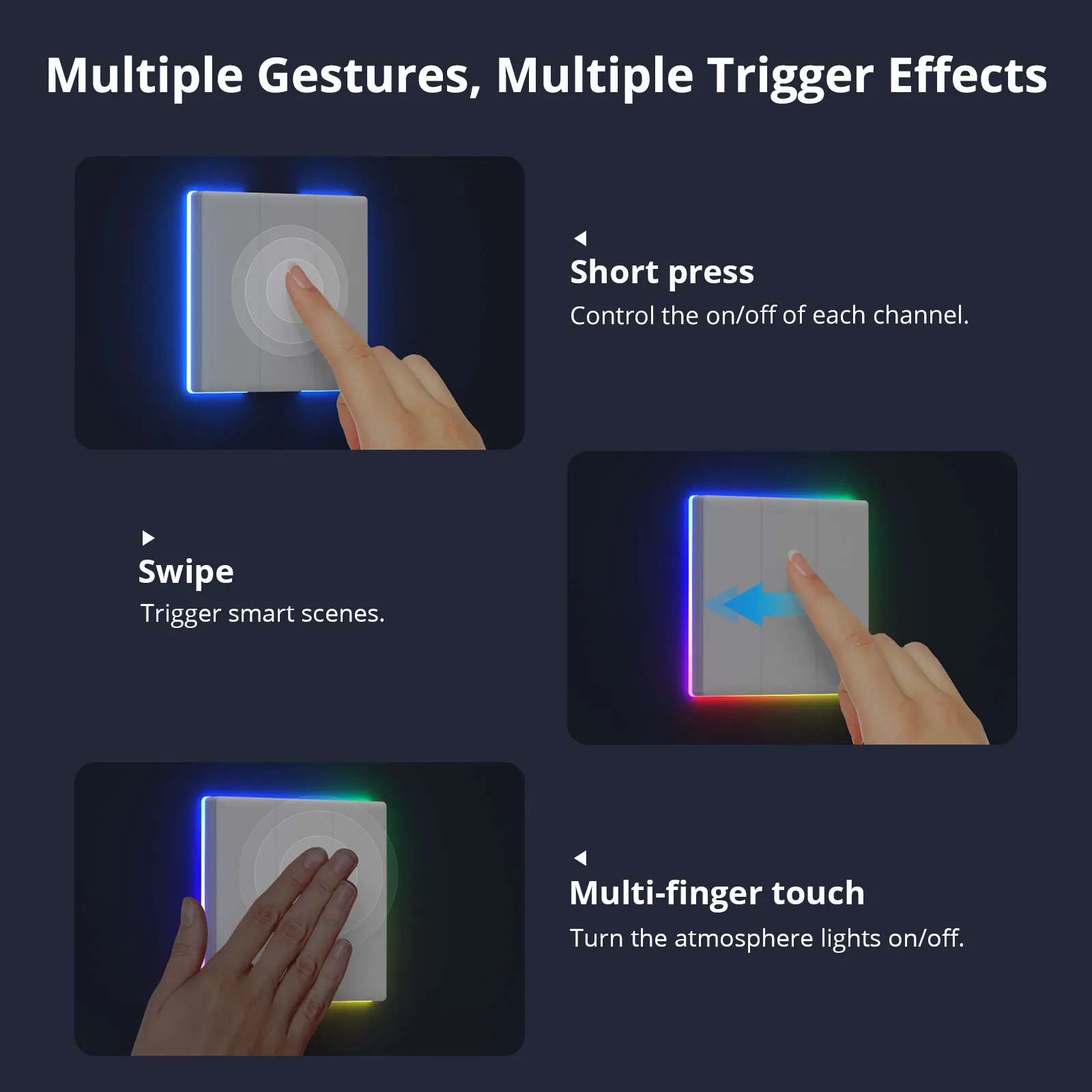 SONOFF T5 WiFi Smart Touch Wall Switch Full Touch Panel Replaceable Cover 2 Way Control Light Switch for Alexa Alice Google Home 4