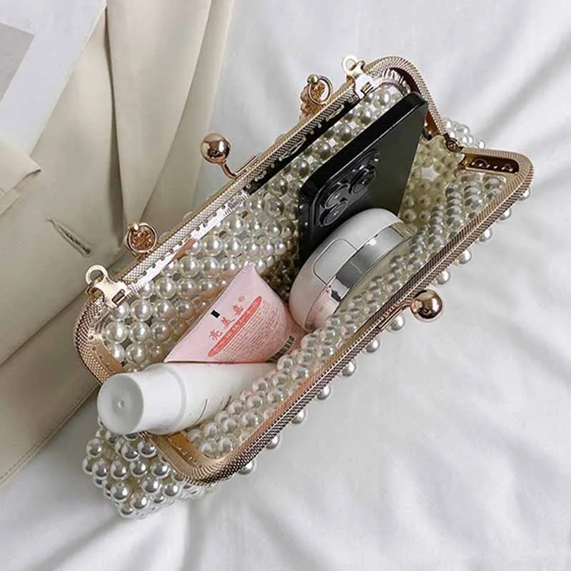 Luxury Pearl Bride Party Evening Clutch Bag Women Wedding Purses And Handbags Shell Small Shoulder Chain Bag White Sac A Main