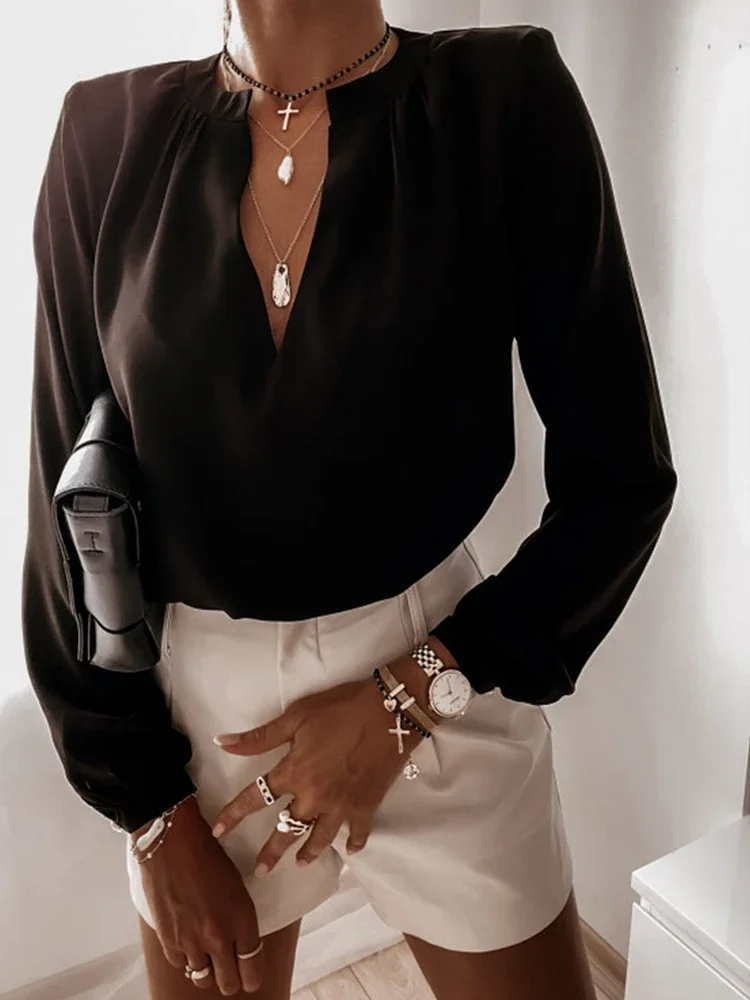 

Fashion Women Spring Autumn Thin Shirts V-Neck Long Sleeve Solid Color Transparent Slim Pullovers Top for Streetwear