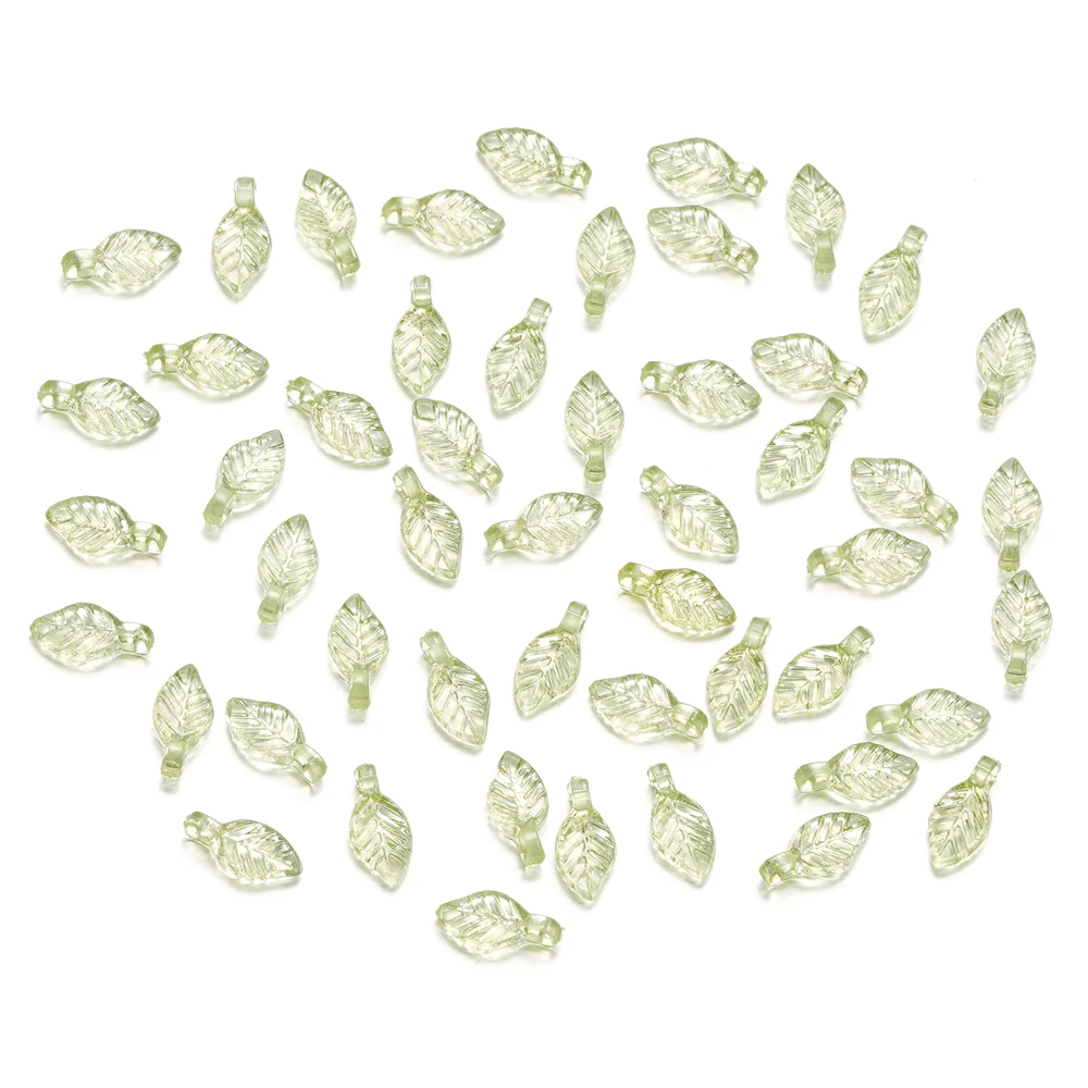 Set of Green Acrylic Leaf Charms for Jewelry Making and Crafts